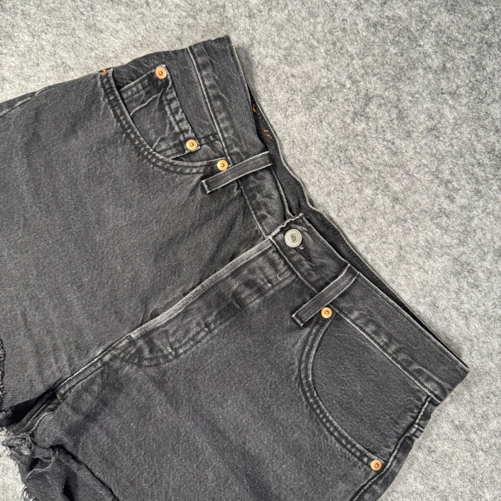 Levis 501 Original Cutoff Denim Shorts Black High Rise W28 Festival Grunge